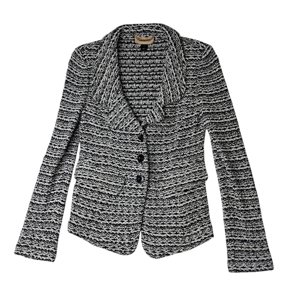 St. John Blazer Womens 8 Black White Knit Tweed Boucle Metallic Jacket USA